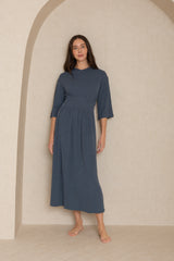 Blue Textured Basic Waist Maxi