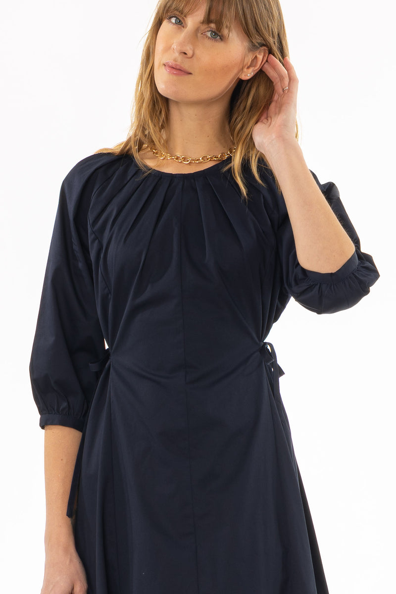 Navy Side Tie Cotton Maxi Dress  BLANK