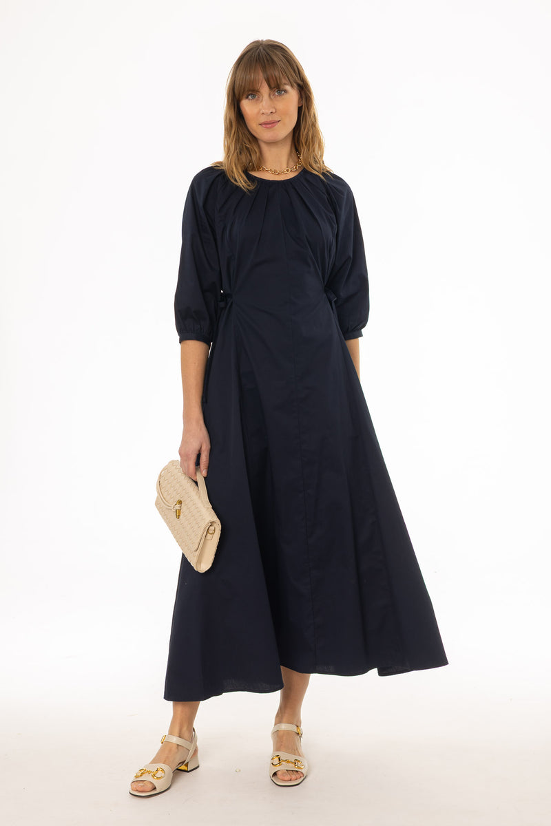 navy cotton dress Navy Side Tie Cotton Maxi Dress – BLANK