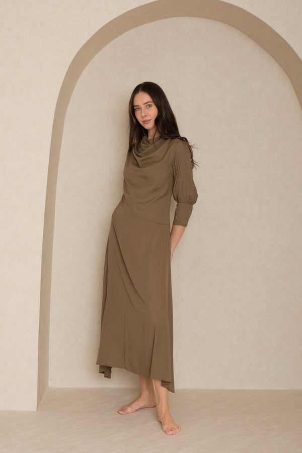 Olive Drape Neck Maxi