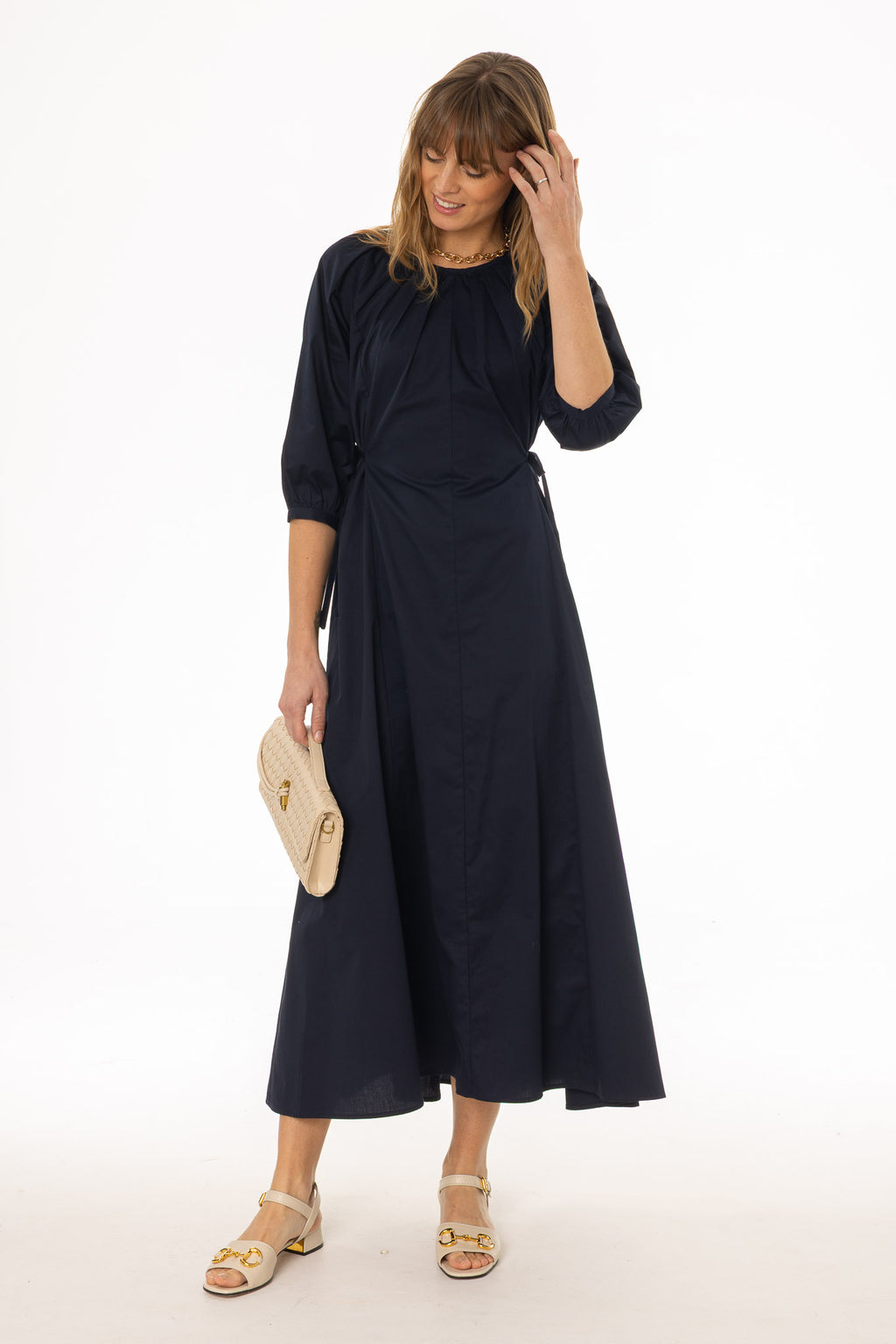 Navy Side Tie Cotton Maxi Dress – BLANK