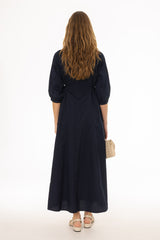 Navy Side Tie Cotton Maxi Dress