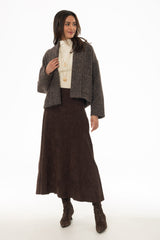 Brown Drop-Waist Microsuede Midi Skirt