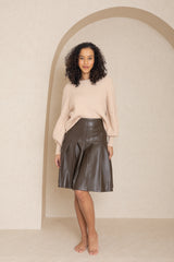 Brown Pleated Leather Skirt