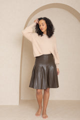Brown Pleated Leather Skirt