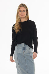 Black Ribbed Dolman Sleeve T-Shirt