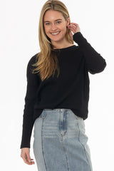 Black Ribbed Dolman Sleeve T-Shirt