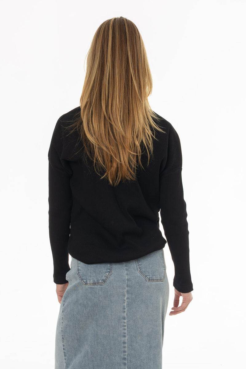 Black Ribbed Dolman Sleeve T-Shirt – BLANK
