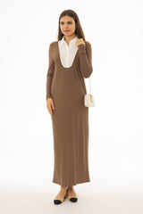 Brown Combo Blouse Maxi Dress