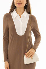 Brown Combo Blouse Maxi Dress