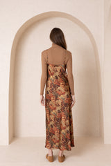 Brown Printed Slip Dress