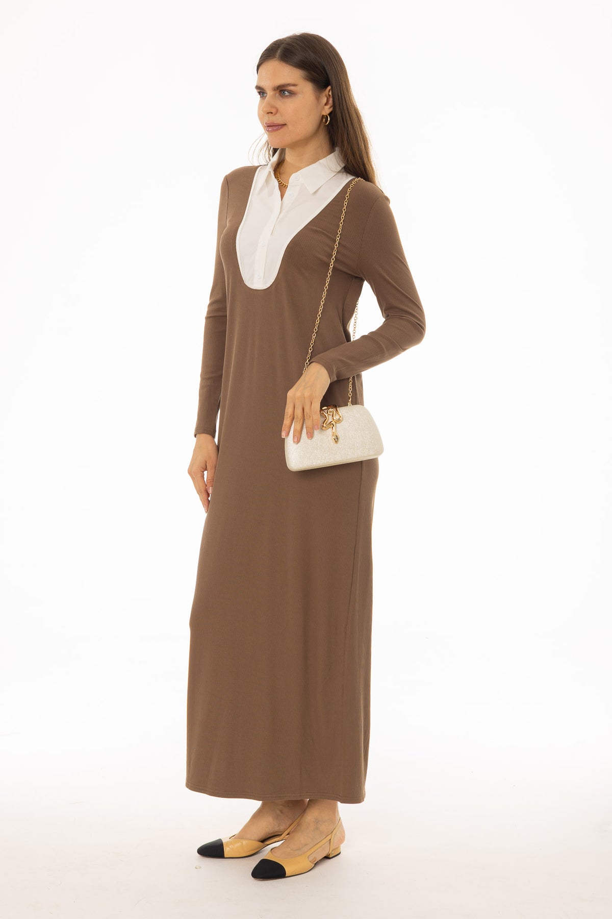 Brown Combo Blouse Maxi Dress – BLANK