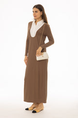 Brown Combo Blouse Maxi Dress
