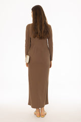 Brown Combo Blouse Maxi Dress