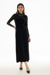 Black Square Neck Velour Maxi Jumper