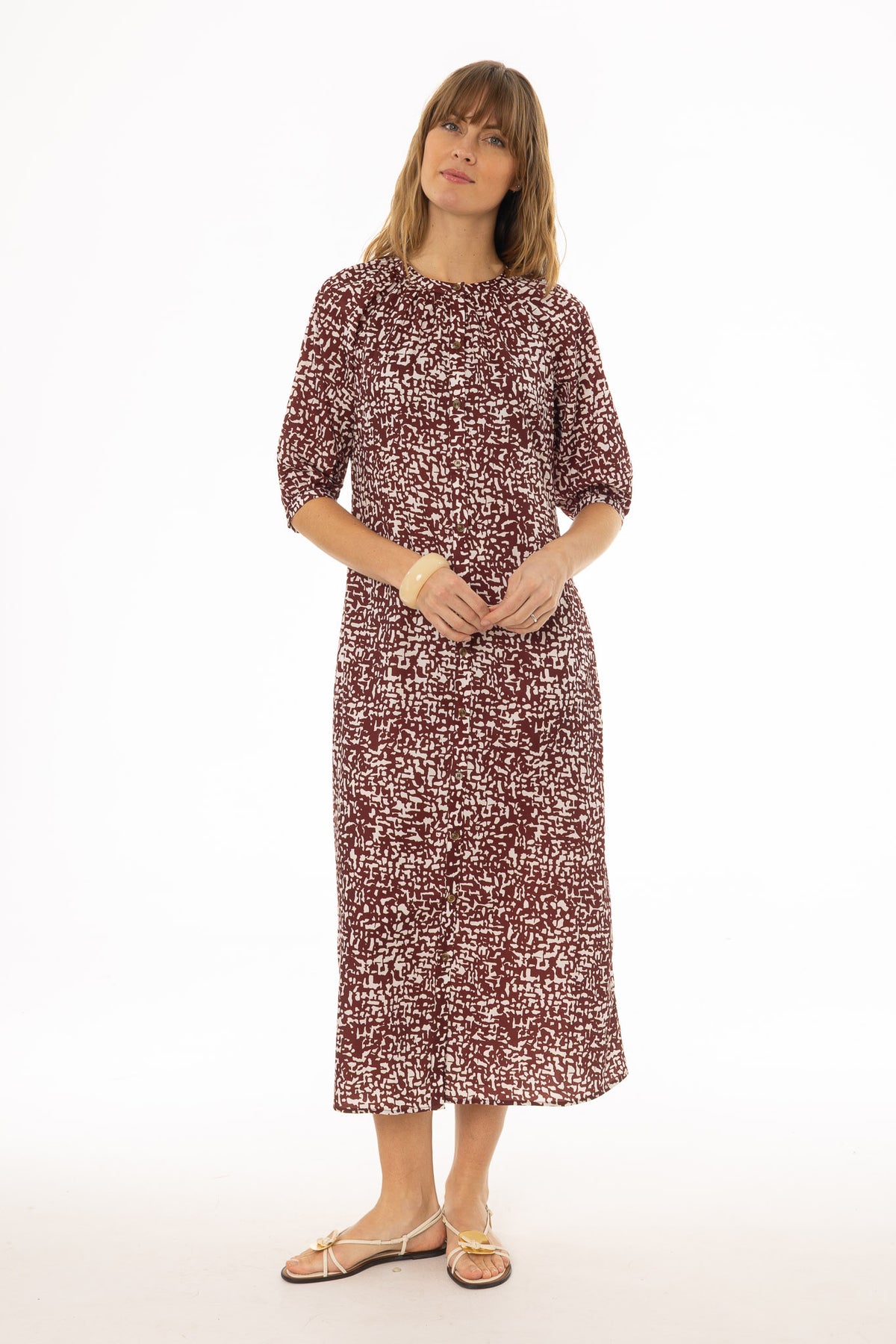 Burgundy Printed Maxi Dress – BLANK