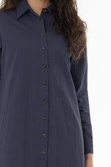 Blue Double Button Maxi Shirt Dress