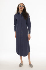 Blue Double Button Maxi Shirt Dress