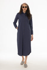 Blue Double Button Maxi Shirt Dress