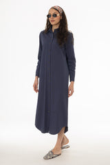 Blue Double Button Maxi Shirt Dress