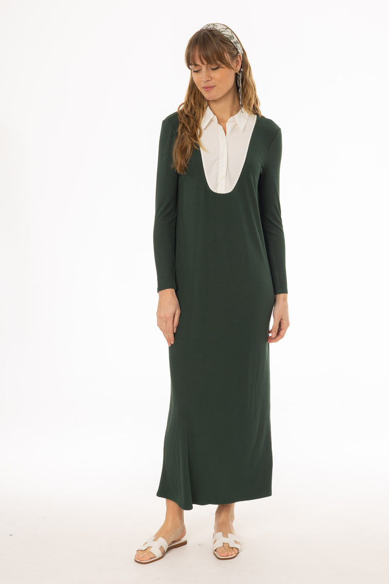 Green Combo Blouse Maxi Dress BLANK Green Combo Blouse Maxi Dress BLANK