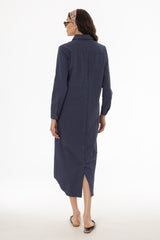 Blue Double Button Maxi Shirt Dress