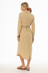 Tan Double Button Maxi Shirt Dress