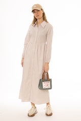 Tan Striped Waisted Maxi Dress