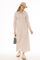 Tan Striped Waisted Maxi Dress