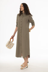 Olive Double Button Maxi Shirt Dress