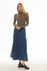 Blue Godet Flare Maxi Skirt