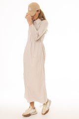 Tan Striped Waisted Maxi Dress