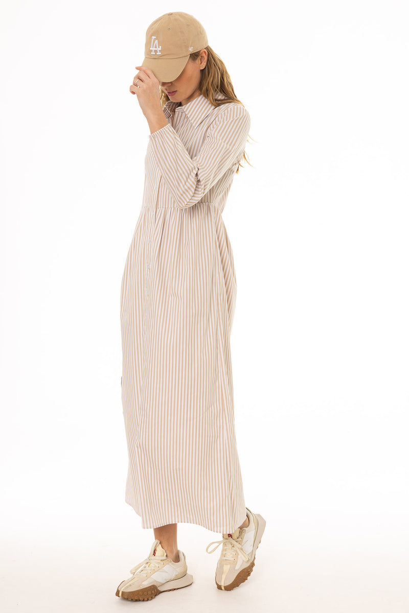 tan maxi dress with sleeves Striped Waisted – BLANK JulyOffer-40% Pave Tuxedo Gown - Color:SeaShells %0D%0ADelicate%20sewing%20and%20hemming%20by%20durable%20needle%20lockstitch%20machine
