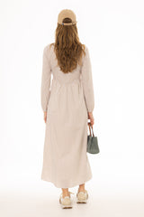 Tan Striped Waisted Maxi Dress