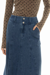 Blue Godet Flare Maxi Skirt