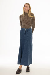 Blue Godet Flare Maxi Skirt