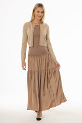 Tan Combo Tiered Maxi Dress