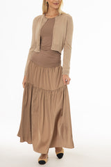 Tan Combo Tiered Maxi Dress