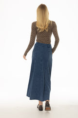 Blue Godet Flare Maxi Skirt