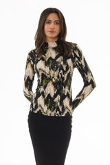 Green Abstract Mock Neck Top