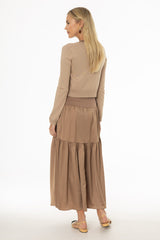 Tan Combo Tiered Maxi Dress