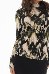 Green Abstract Mock Neck Top