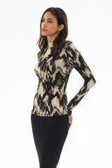 Green Abstract Mock Neck Top