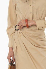 Tan Half Wrap Cotton Maxi Dress
