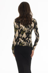 Green Abstract Mock Neck Top