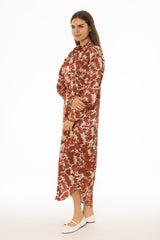 Rust Printed Shirt Maxi Dress
