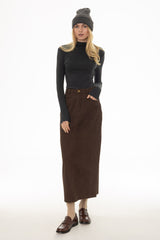 Brown Stretch Basic Maxi Skirt