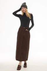 Brown Stretch Basic Maxi Skirt