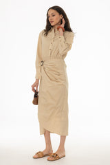 Tan Half Wrap Cotton Maxi Dress