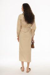 Tan Half Wrap Cotton Maxi Dress